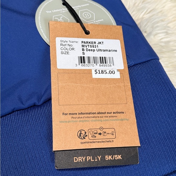 NWT Picture Organic Clothing Parker Jacket in Deep Ultramarine - Size Small - Picture 3 of 5